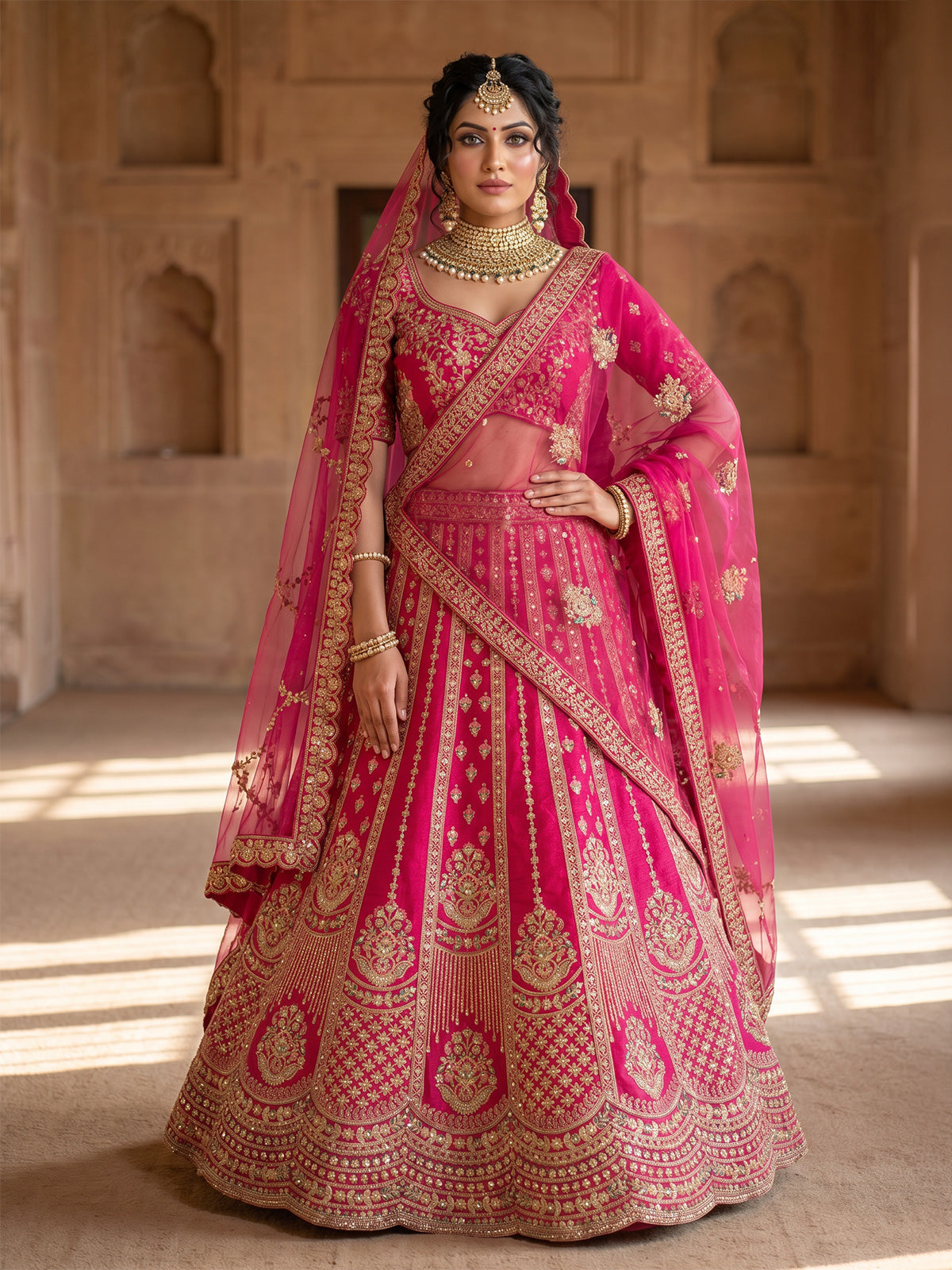 Magenta pink designer bridal silk lehenga choli