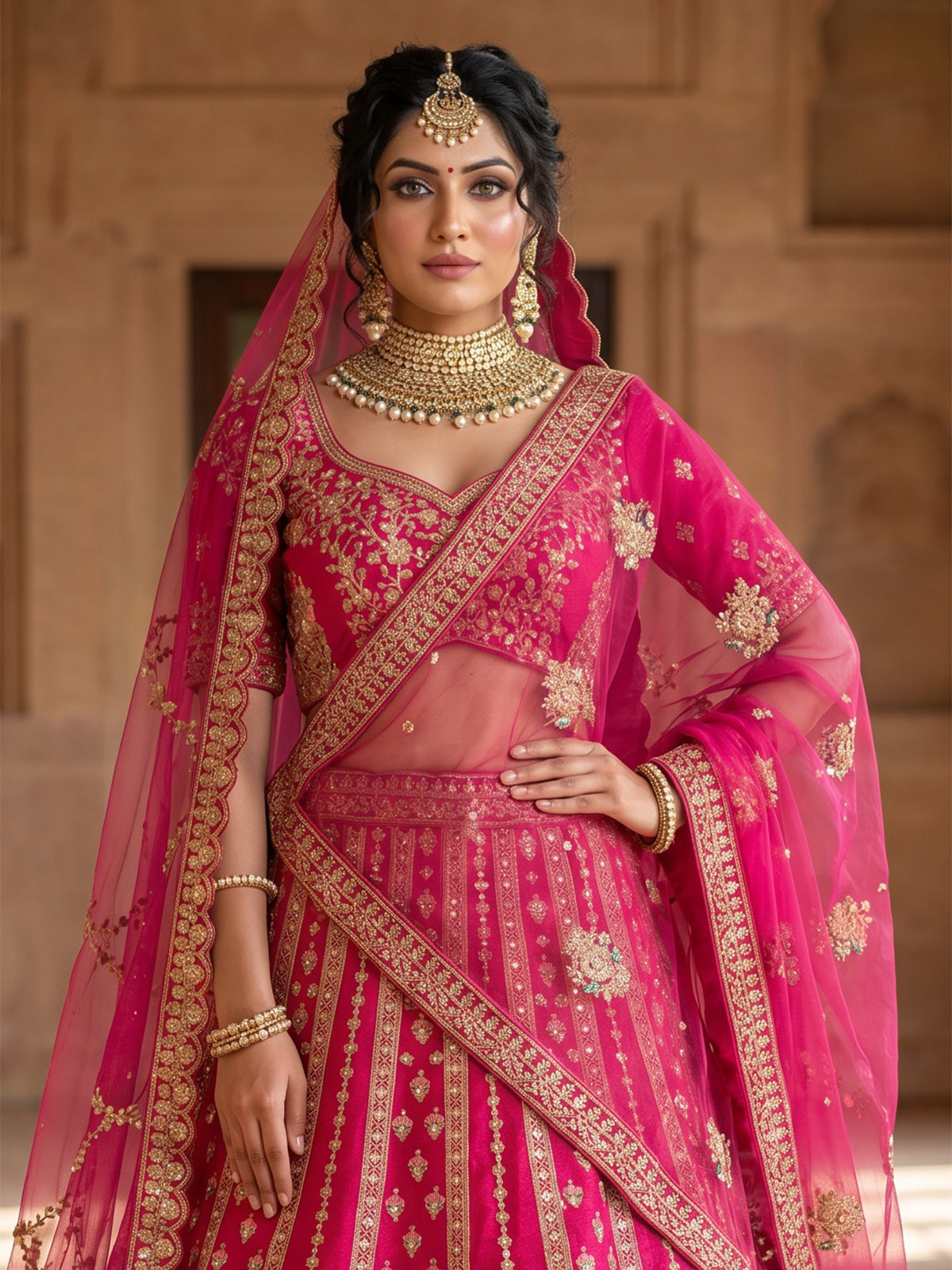 Magenta pink designer bridal silk lehenga choli
