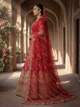 Red royal bridal silk lehenga choli with double dupatta