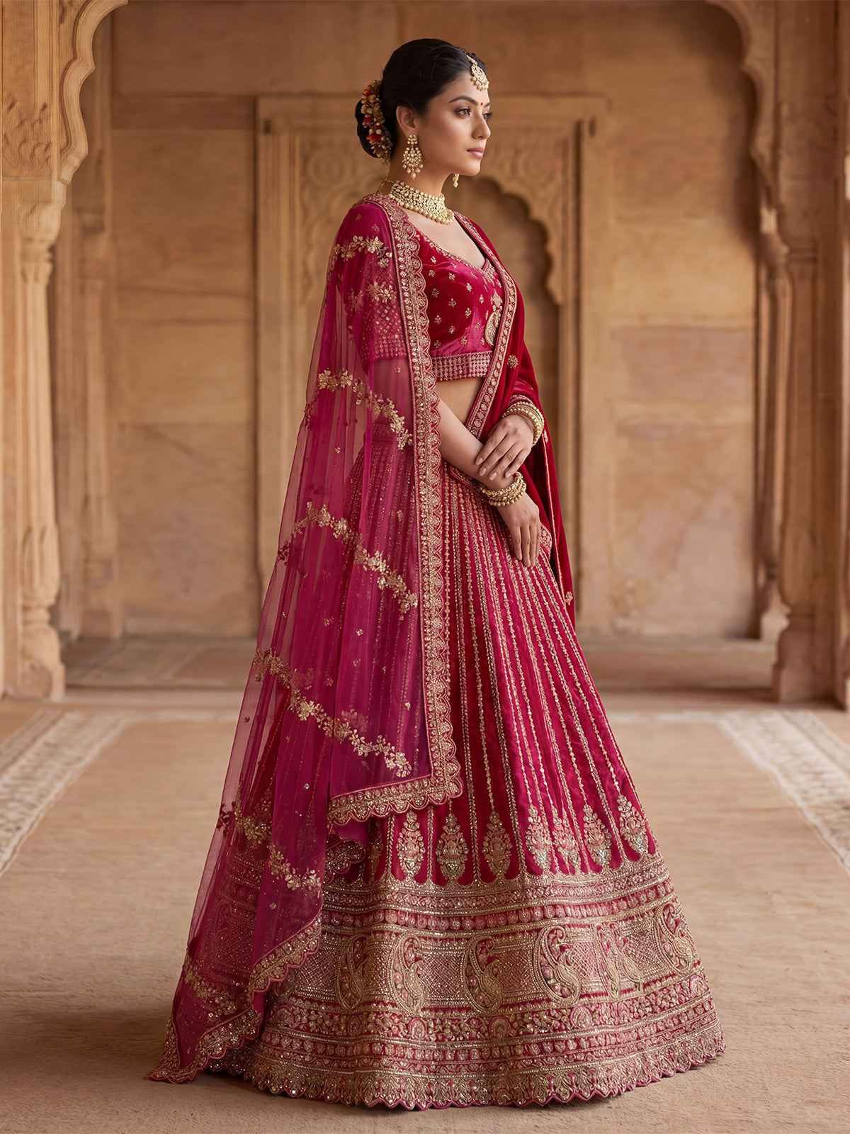 Rani pink silk bridal unstitched lehenga choli collection