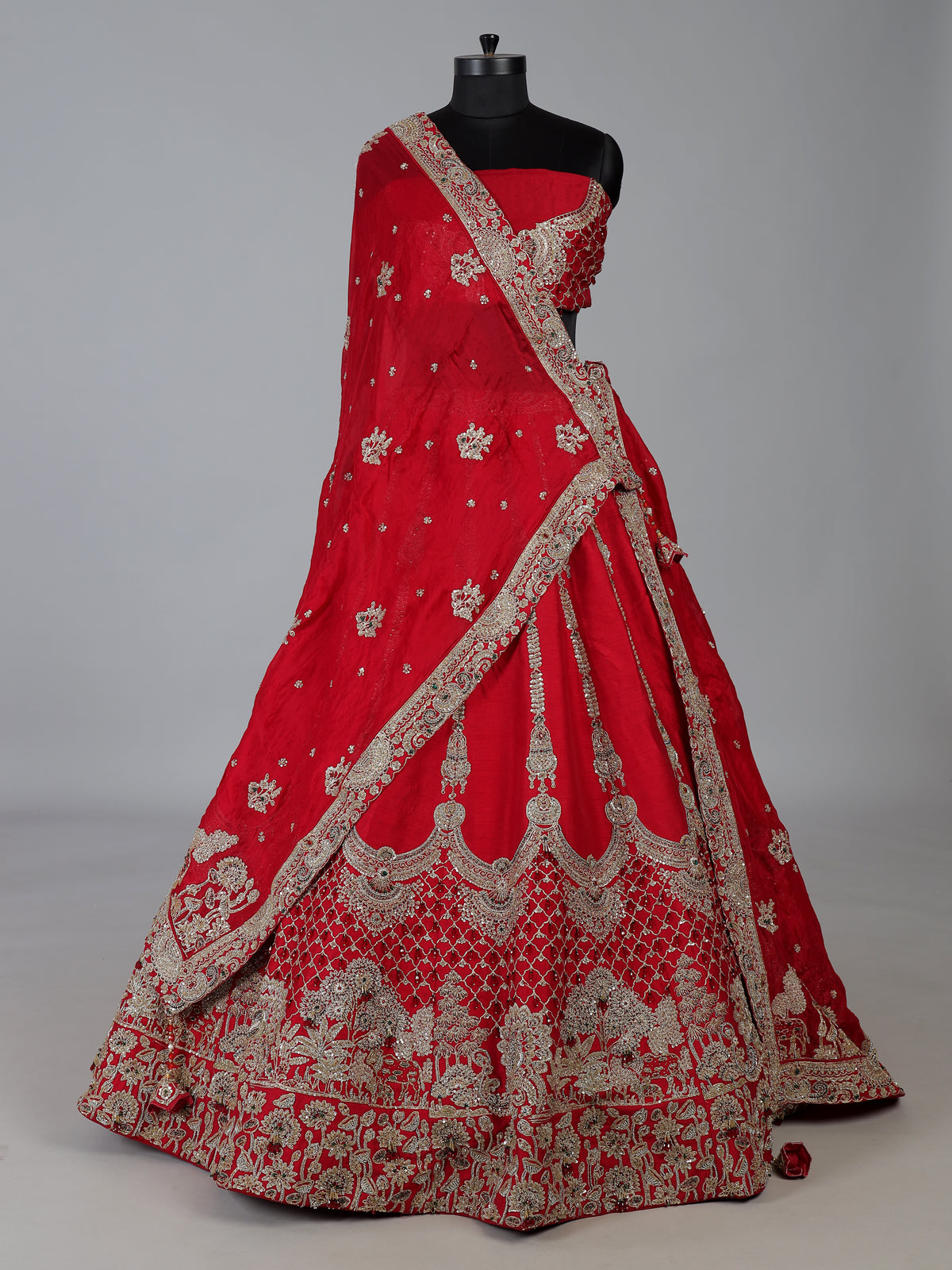 Red raw silk grand bridal lehenga choli collection