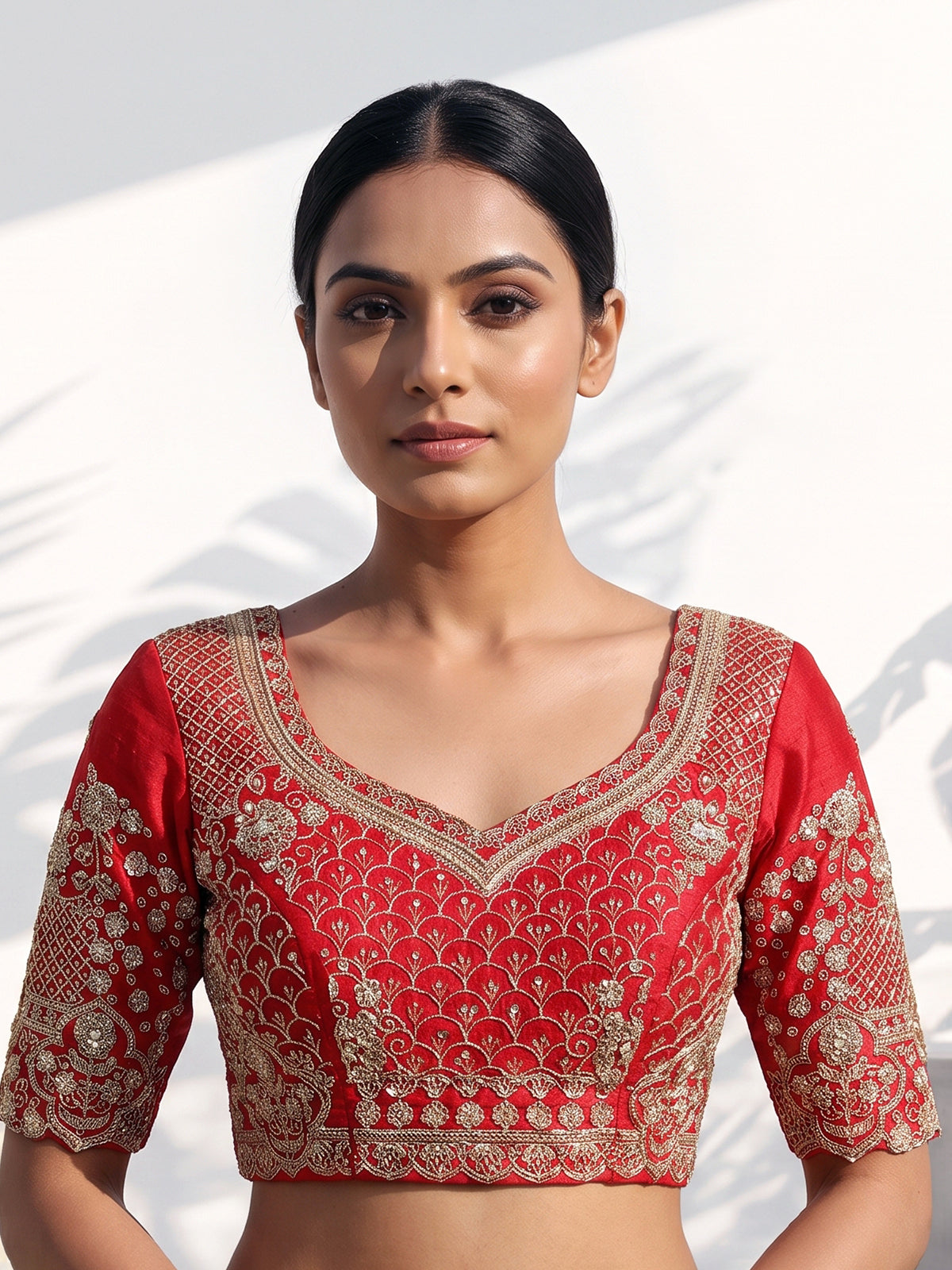 Red raw silk handcrafted bridal lehenga choli elegance