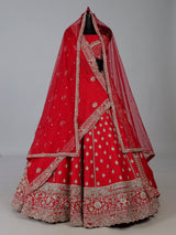 Red raw silk handcrafted bridal lehenga choli elegance