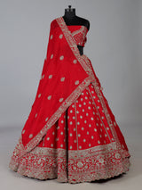 Red raw silk handcrafted bridal lehenga choli elegance