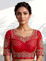 Red raw silk sequins bridal lehenga choli set