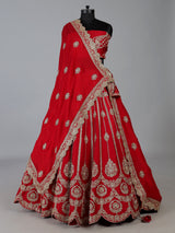 Red raw silk sequins bridal lehenga choli set