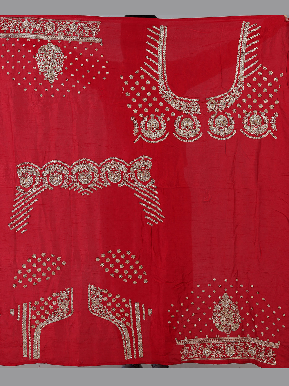 Red raw silk sequins bridal lehenga choli set