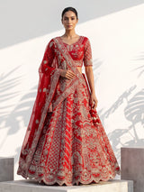 Red raw silk heavy bridal lehenga choli design