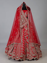 Red raw silk heavy bridal lehenga choli design