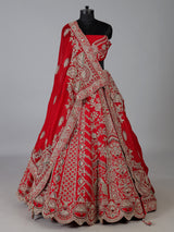 Red raw silk heavy bridal lehenga choli design