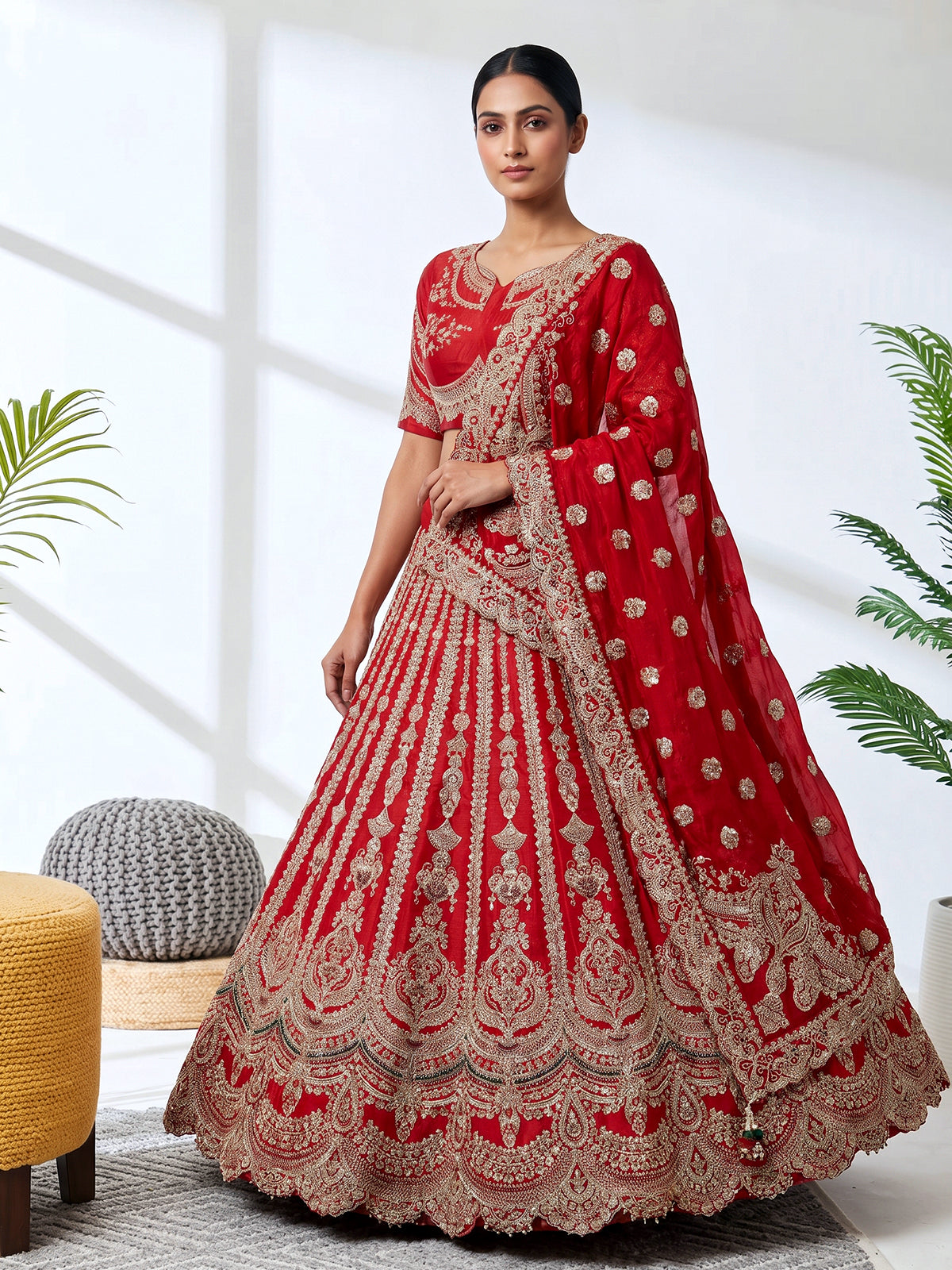 Red raw silk lehenga choli for bride