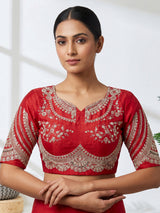 Red raw silk lehenga choli for bride
