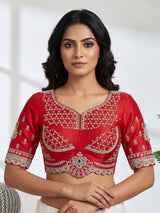 Red raw silk lehenga choli with diamond work