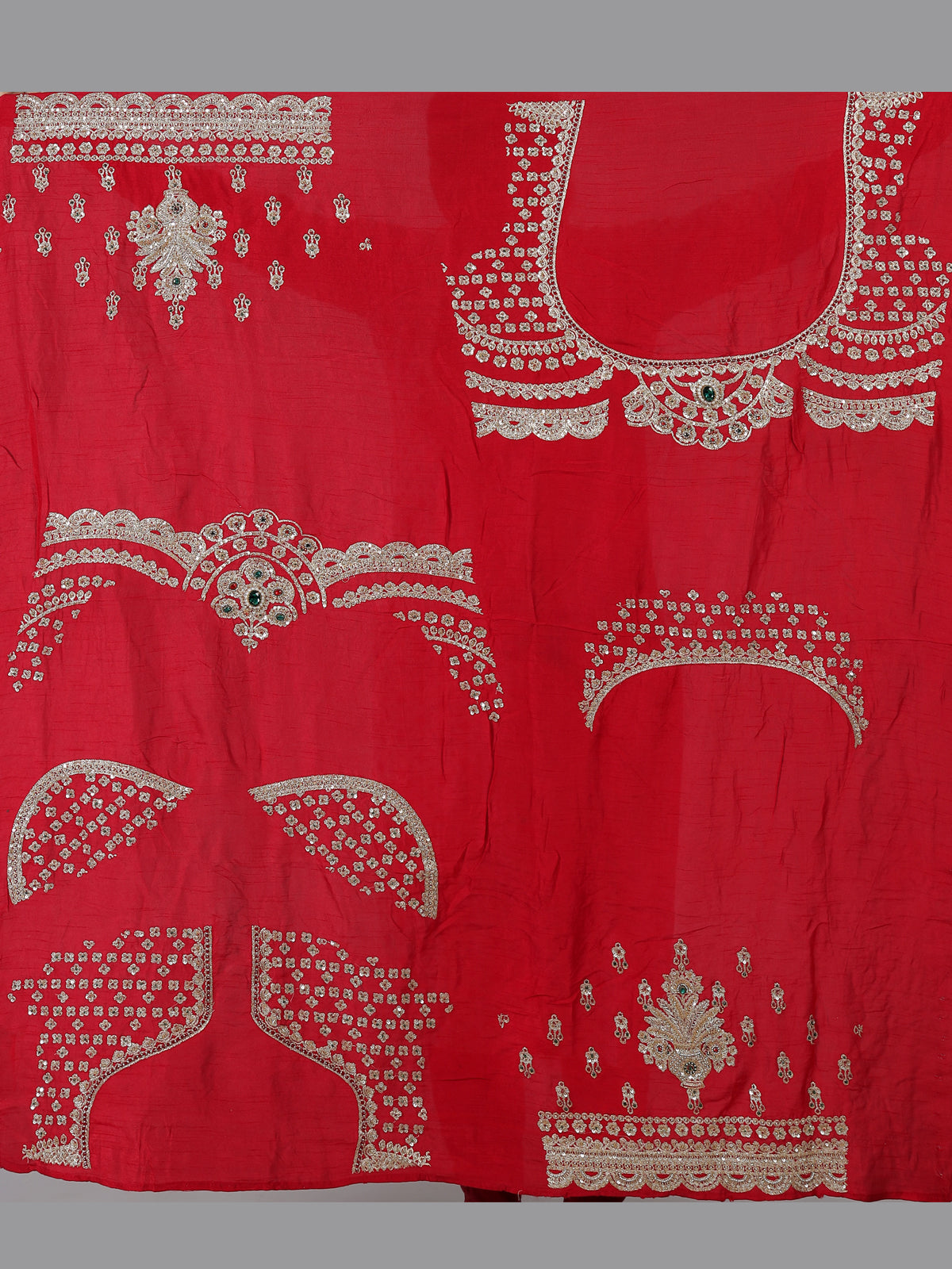 Red raw silk lehenga choli with diamond work