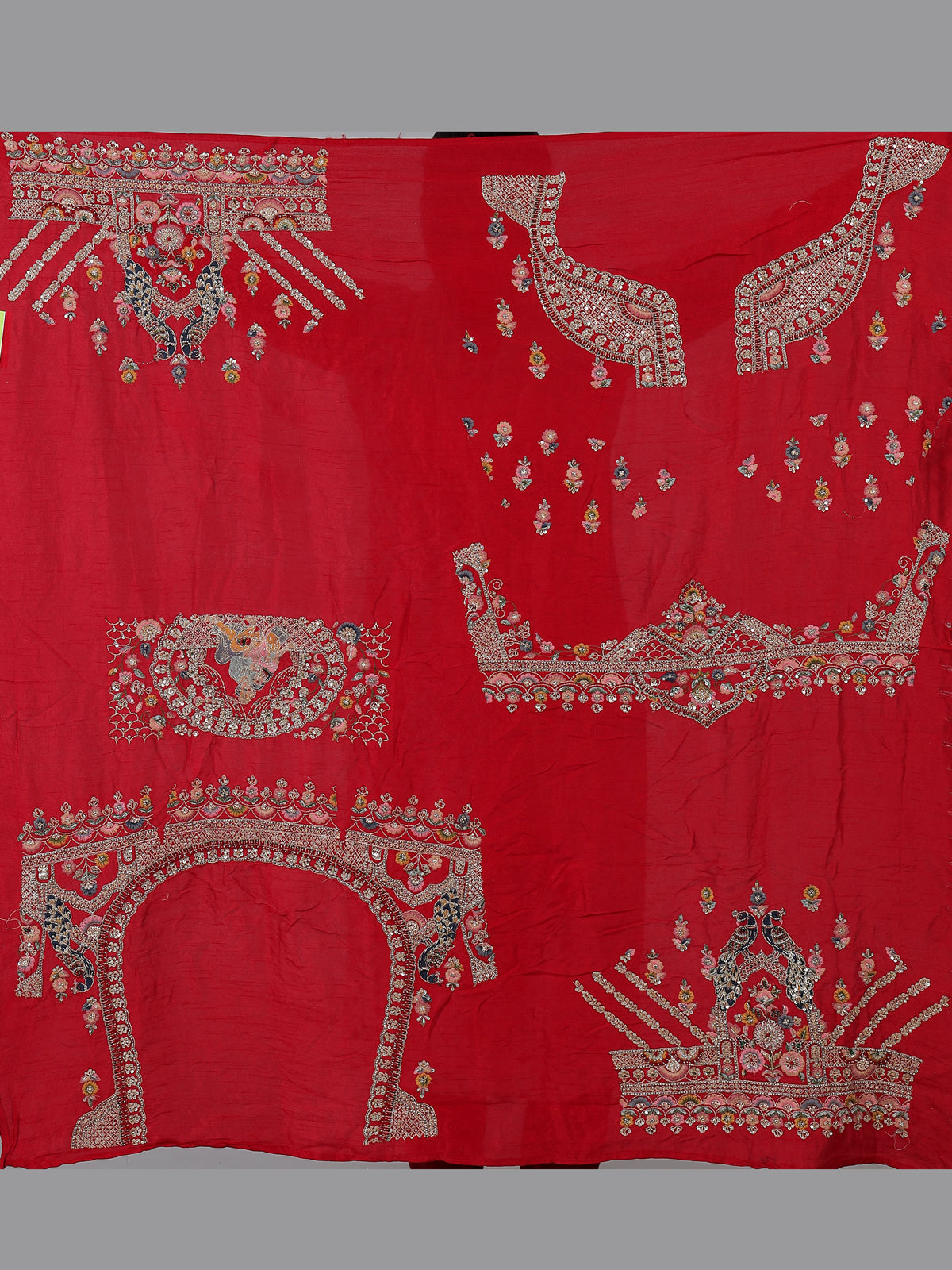 Red raw silk embroidered bridal lehenga choli set