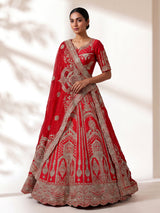 Red raw silk designer bridal lehenga choli elegance