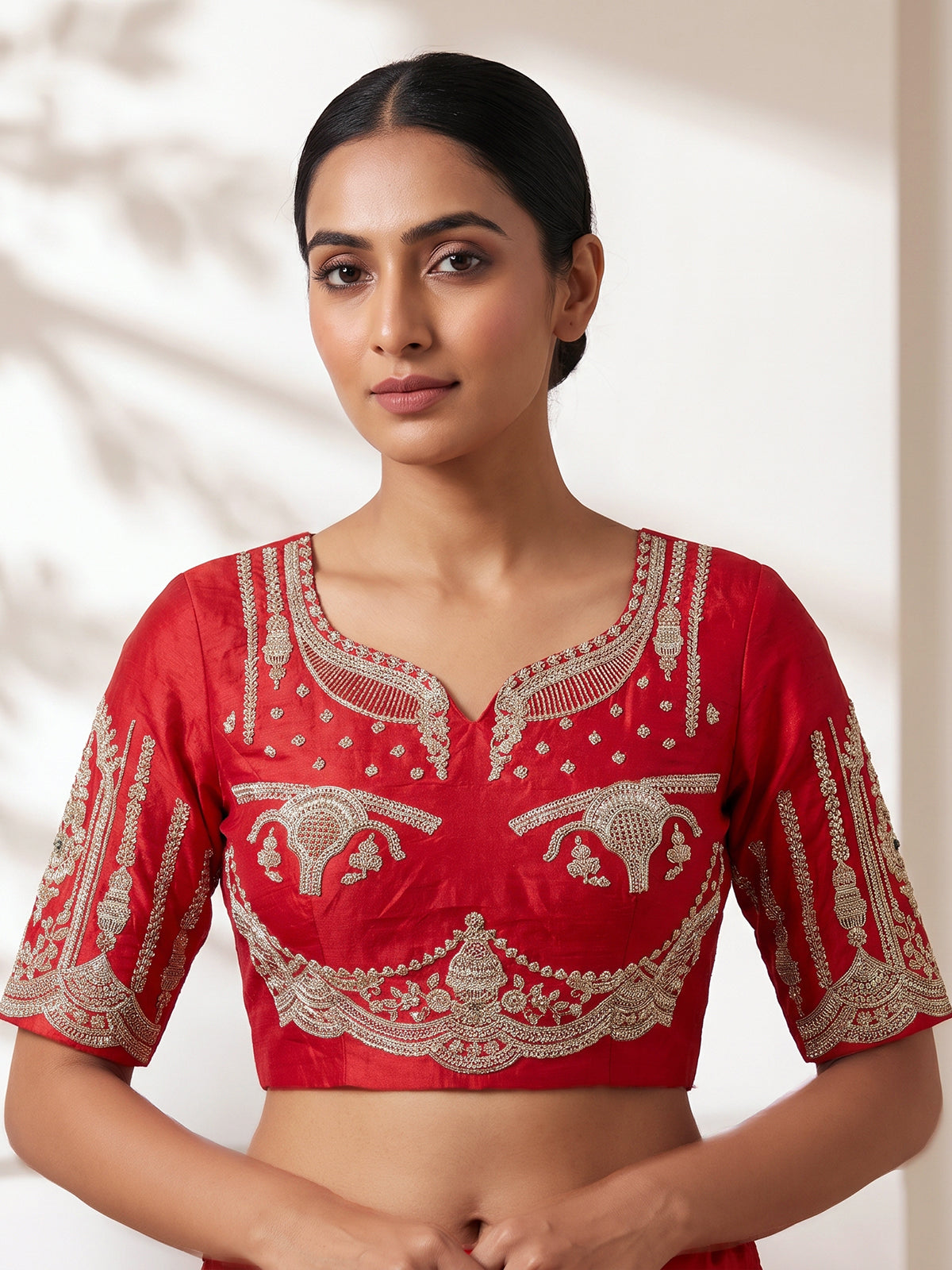 Red raw silk designer bridal lehenga choli elegance