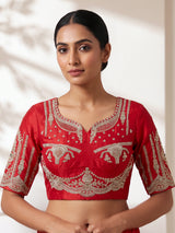 Red raw silk designer bridal lehenga choli elegance