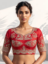 Red raw silk bridal lehenga choli with zardosi