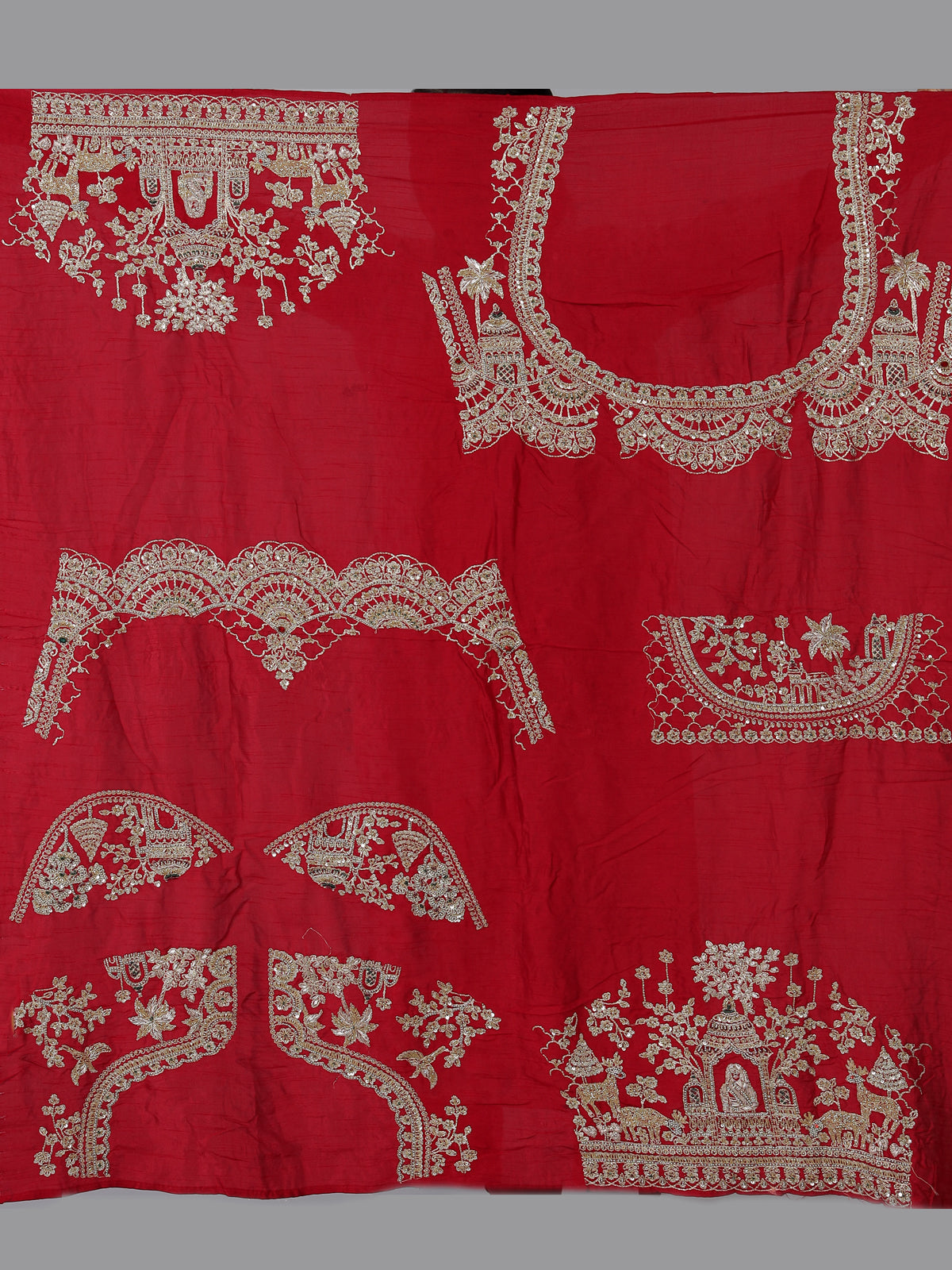 Red raw silk bridal lehenga choli with zardosi