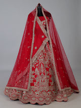 Red raw silk bridal lehenga choli with zardosi
