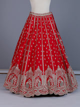 Red peacock embroidered silk lehenga choli with dupatta