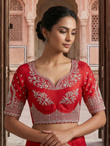 Red elegant banarasi silk lehenga choli with dupatta