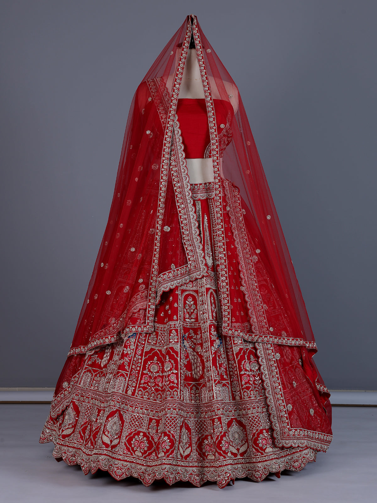 Red elegant banarasi silk lehenga choli with dupatta