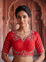 Red premium bridal raw silk lehenga choli