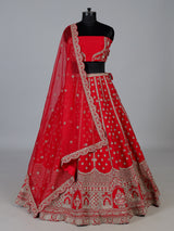 Red premium bridal raw silk lehenga choli