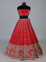 Red premium bridal raw silk lehenga choli