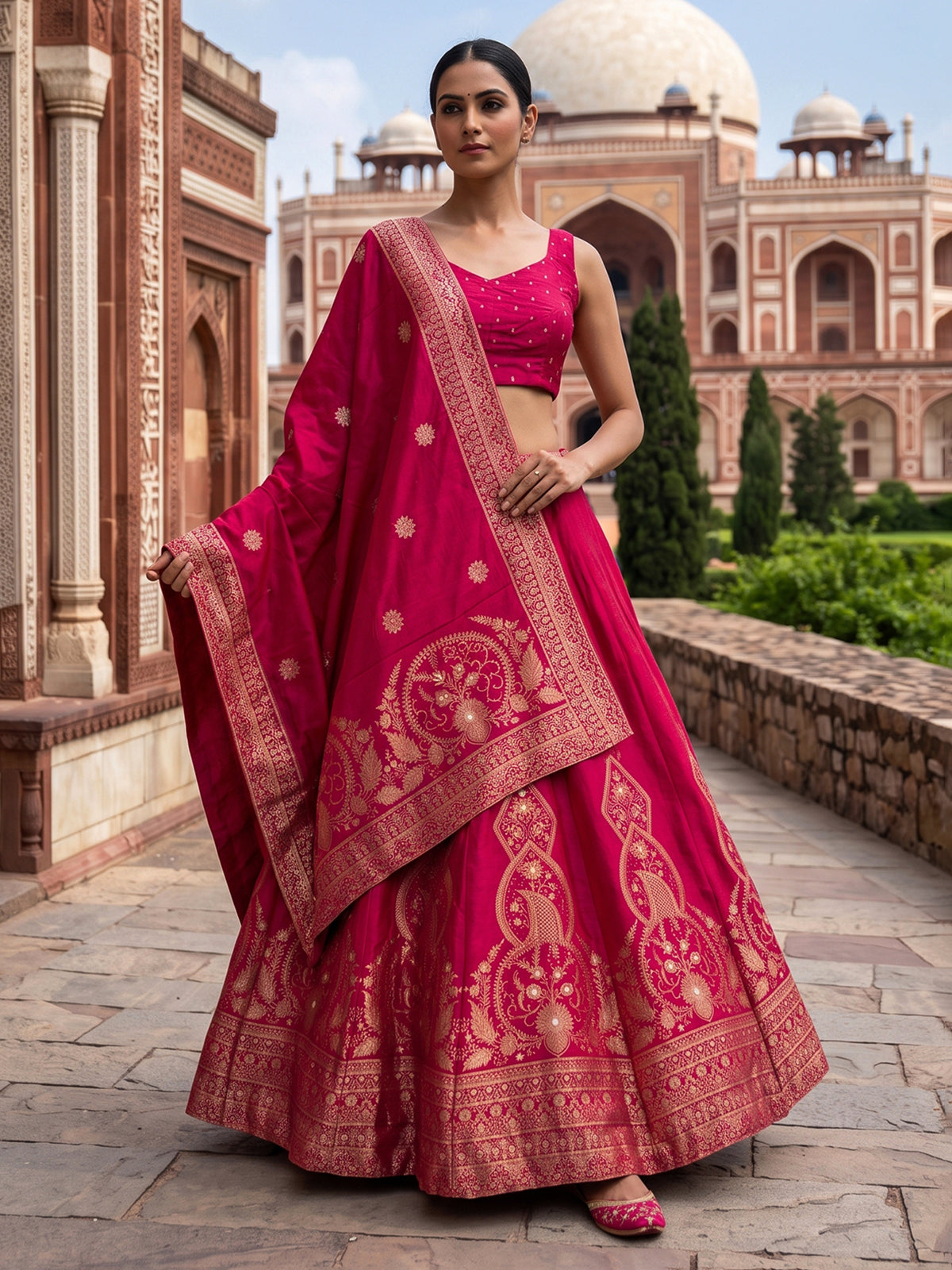 Rani pink cotton silk wedding lehenga choli