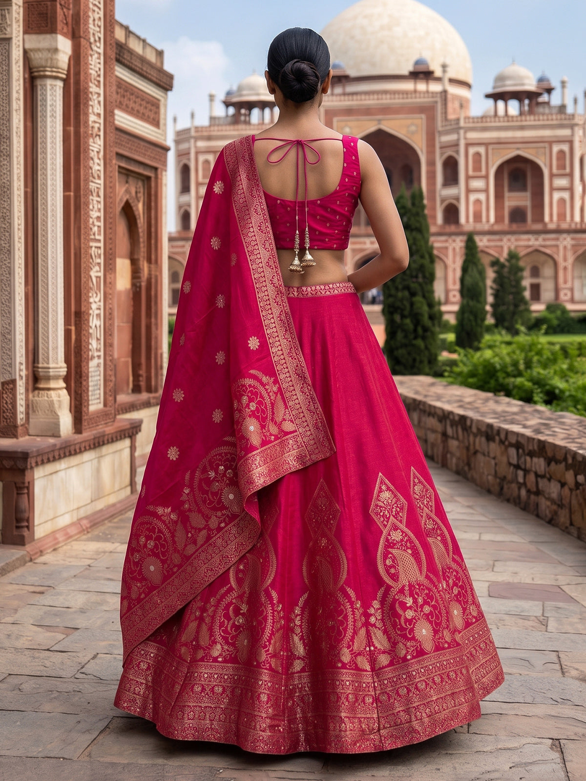 Rani pink cotton silk wedding lehenga choli
