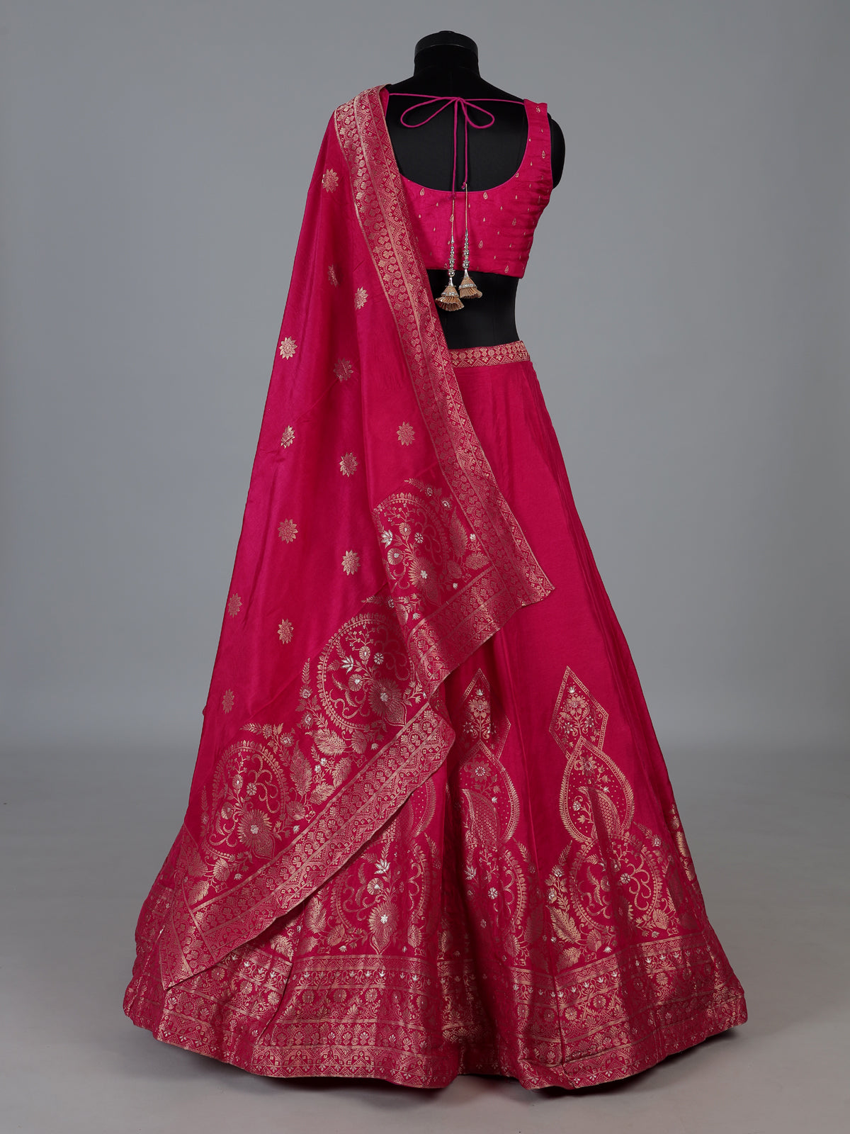 Rani pink cotton silk wedding lehenga choli