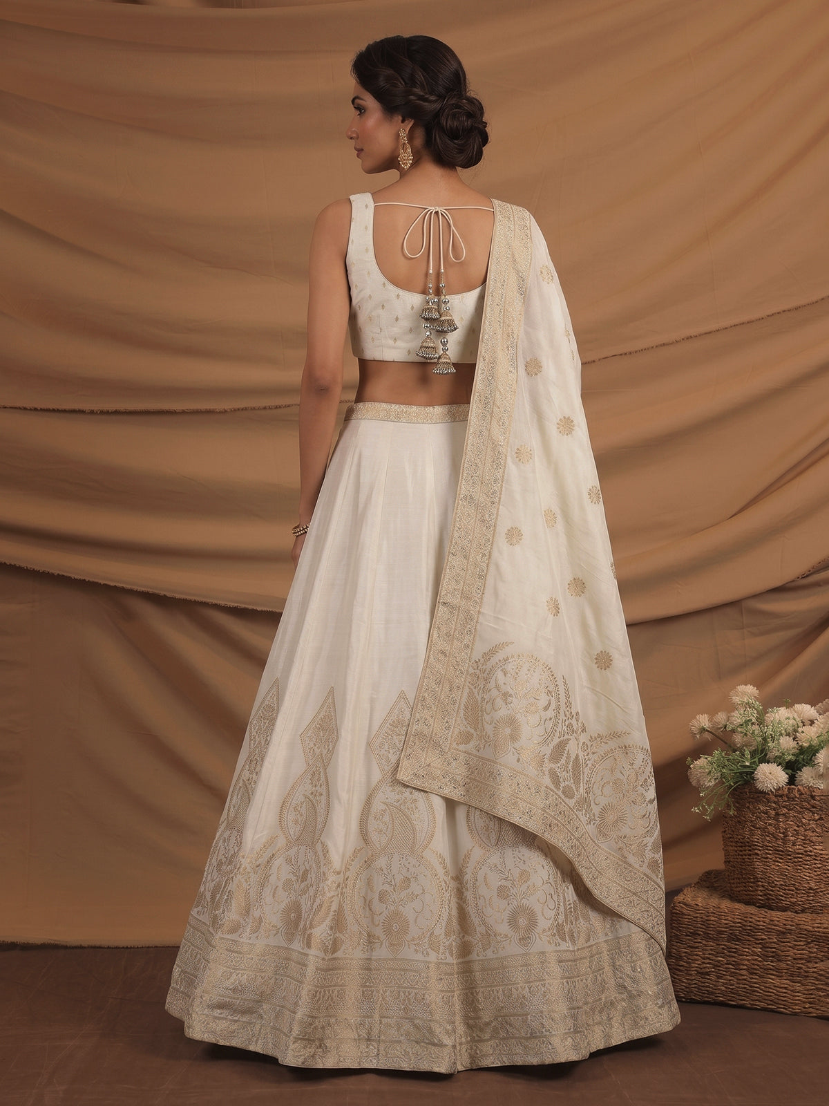White elegant cotton silk lehenga choli