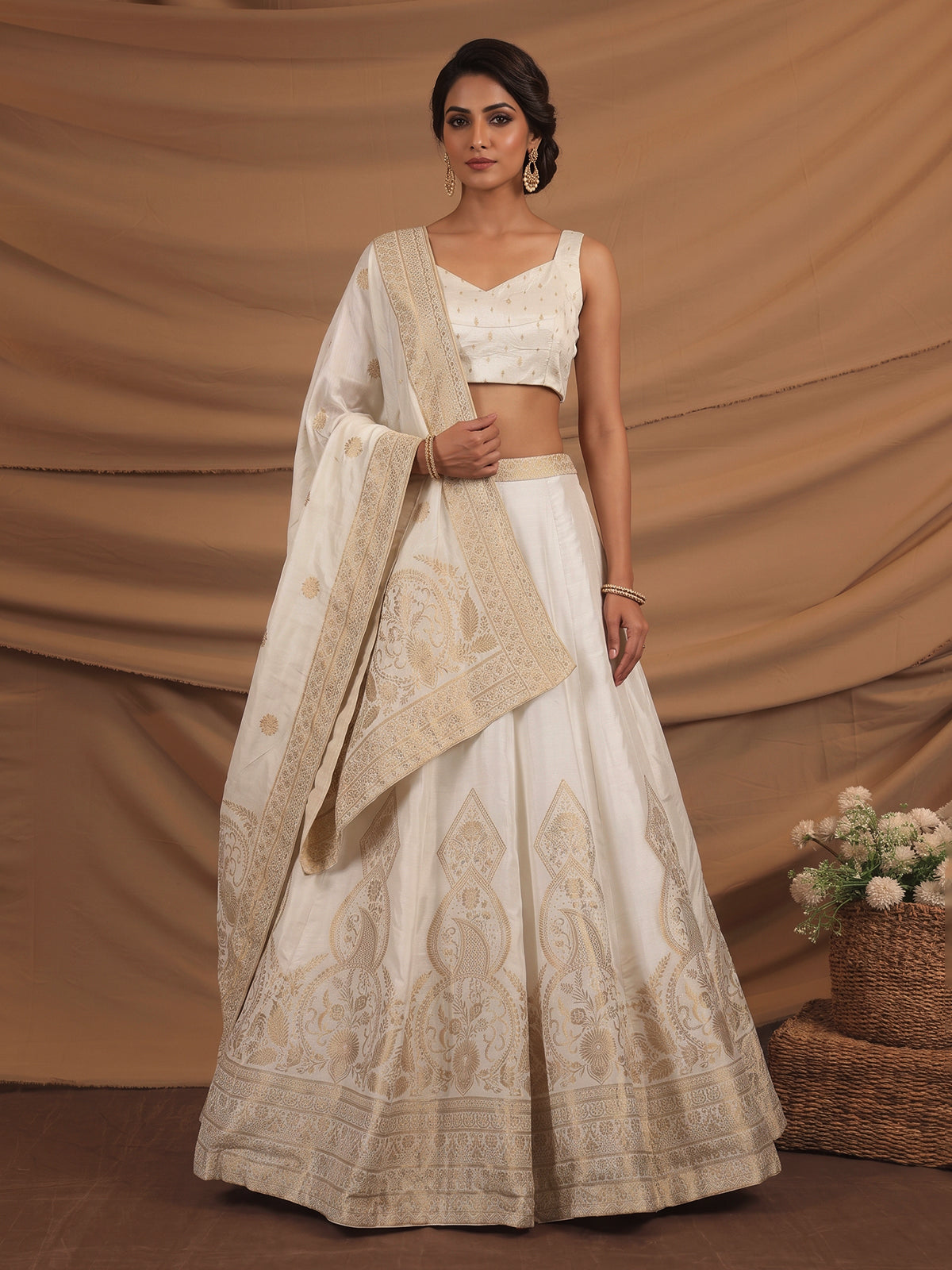 White elegant cotton silk lehenga choli