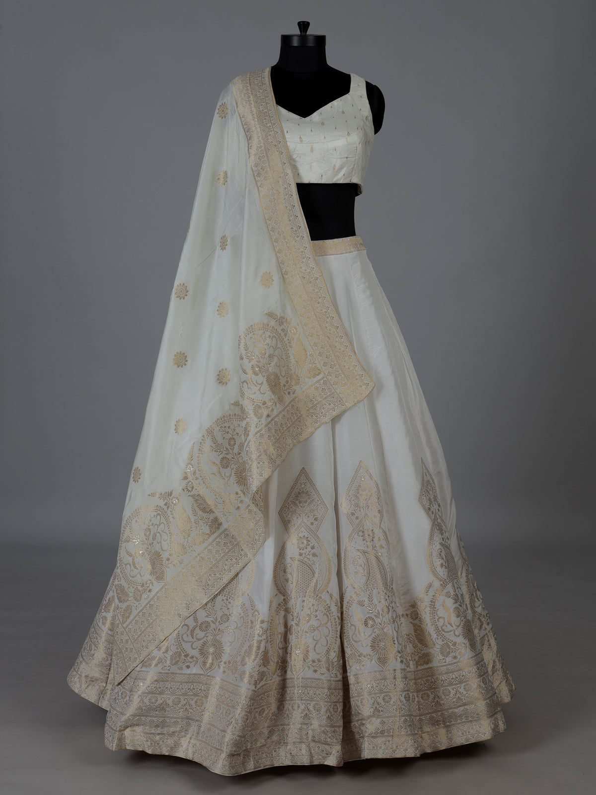 White elegant cotton silk lehenga choli