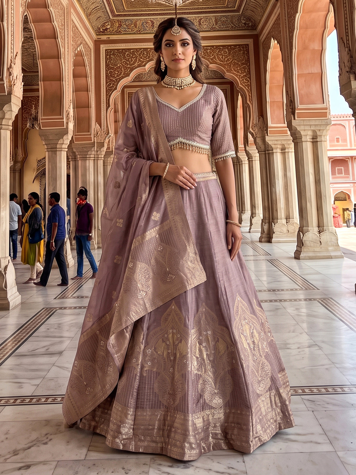 Purple designer dupion silk lehenga choli