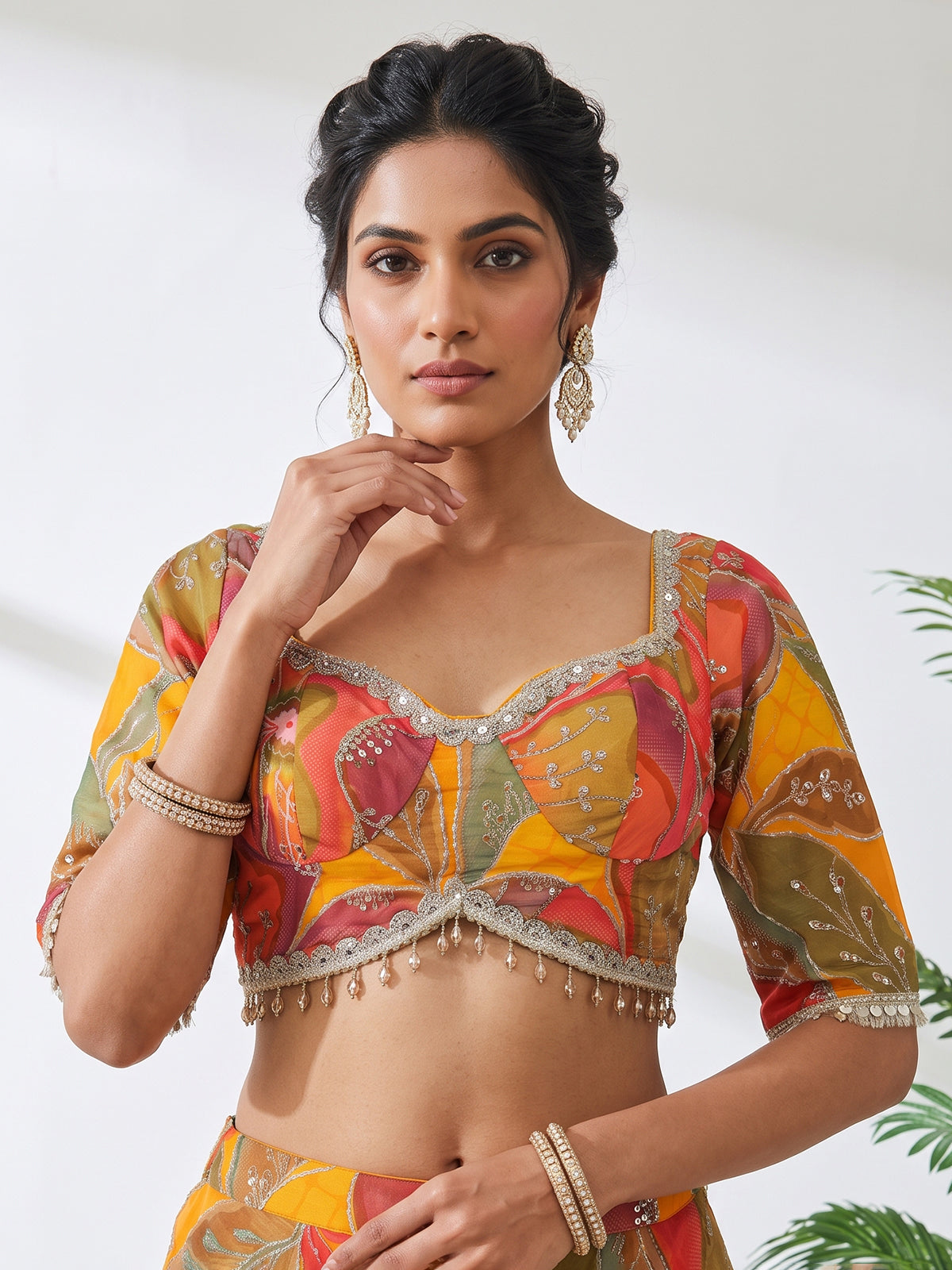 Multi printed chanderi silk lehenga choli