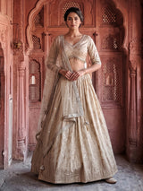 Beige embroidered chanderi silk lehenga choli