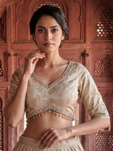Beige embroidered chanderi silk lehenga choli