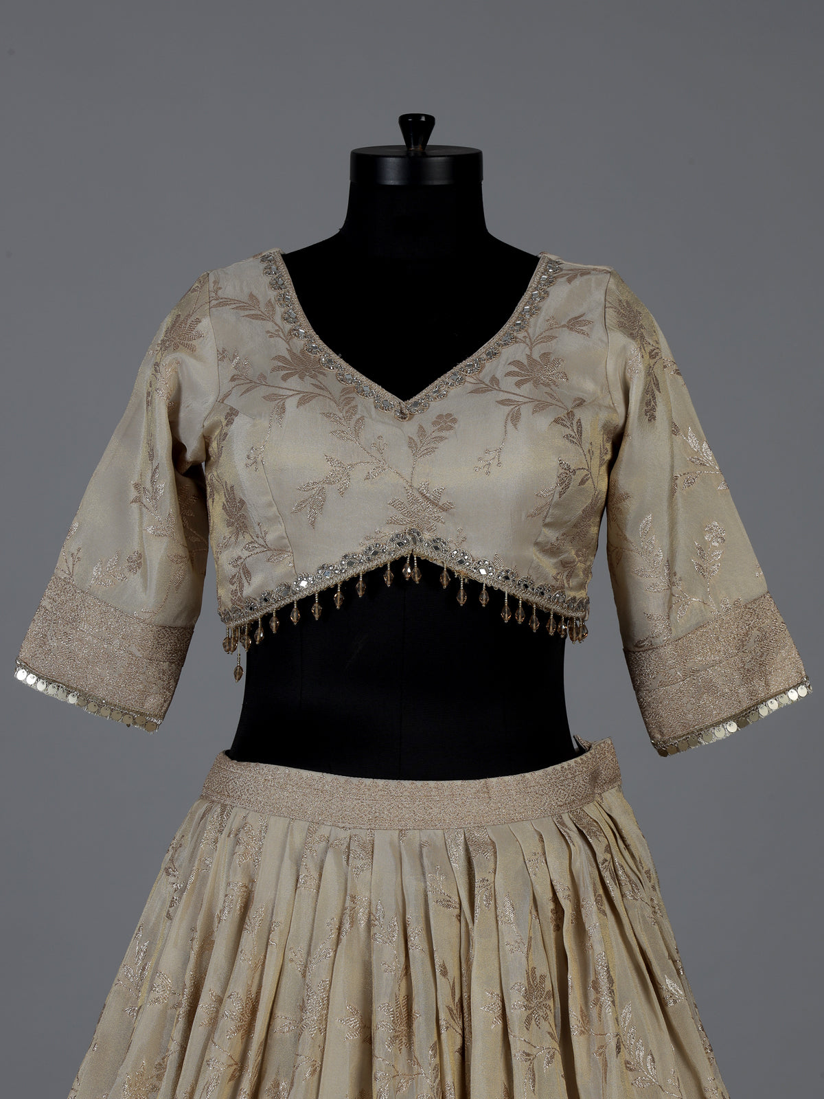 Beige embroidered chanderi silk lehenga choli