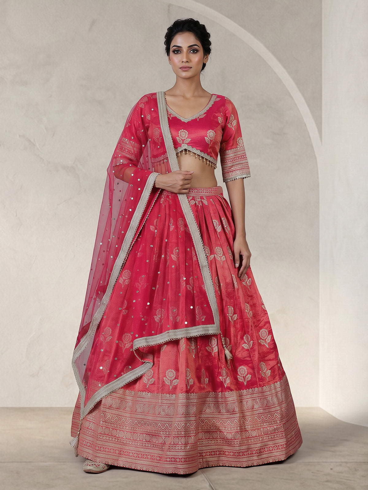 Rani pink wedding chanderi silk lehenga choli