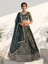 Green designer chanderi silk lehenga choli