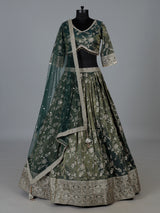 Green designer chanderi silk lehenga choli