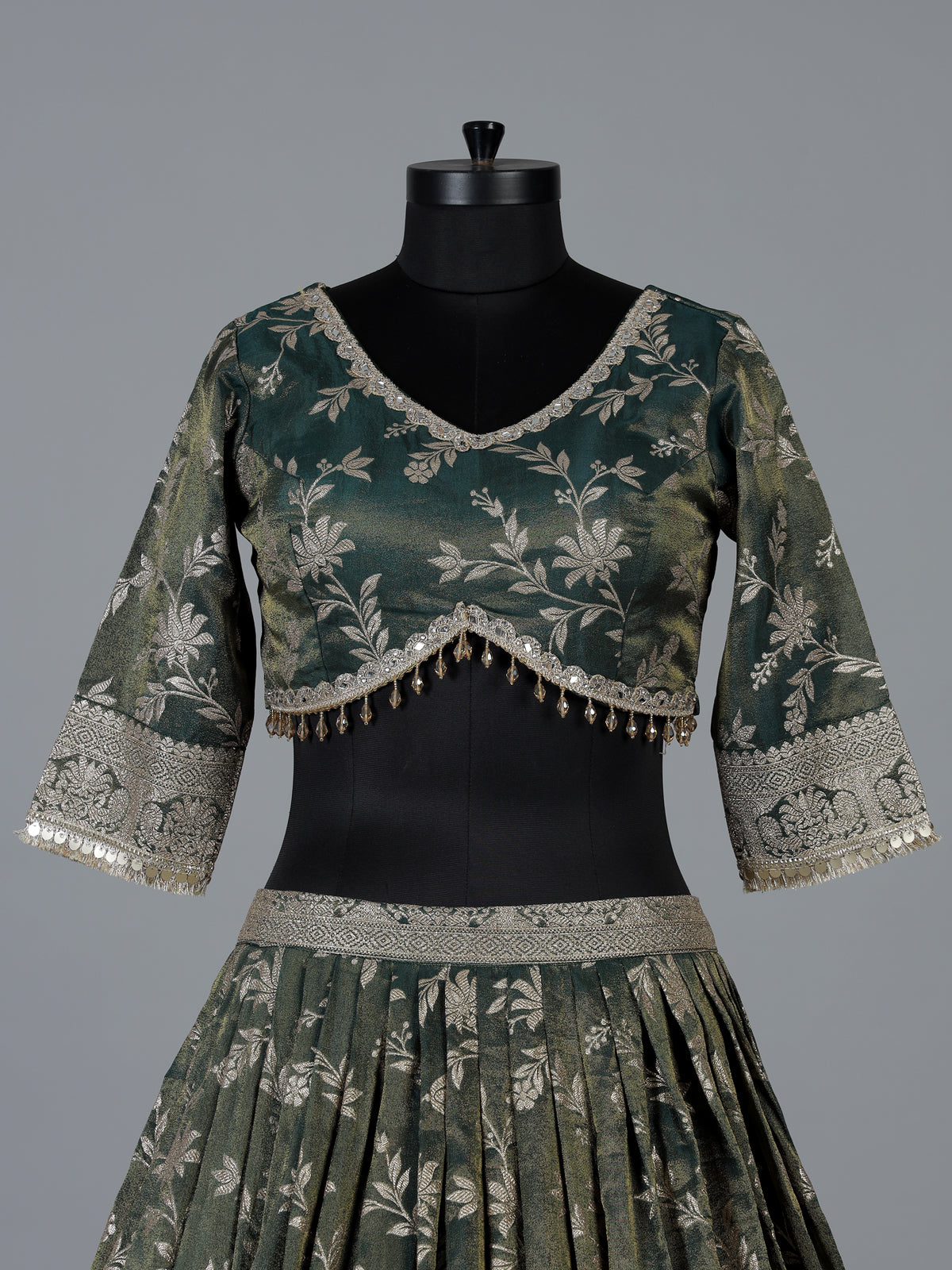 Green designer chanderi silk lehenga choli