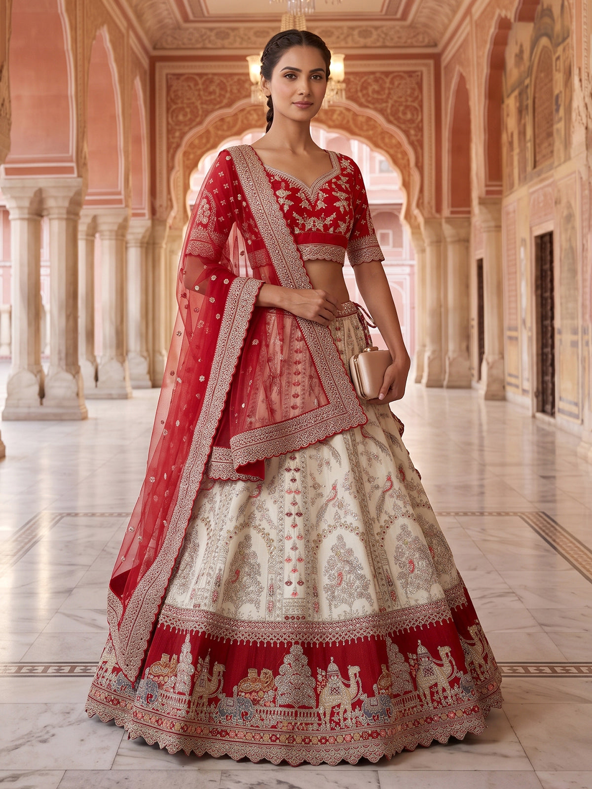 Off white heritage raw silk bridal lehenga choli