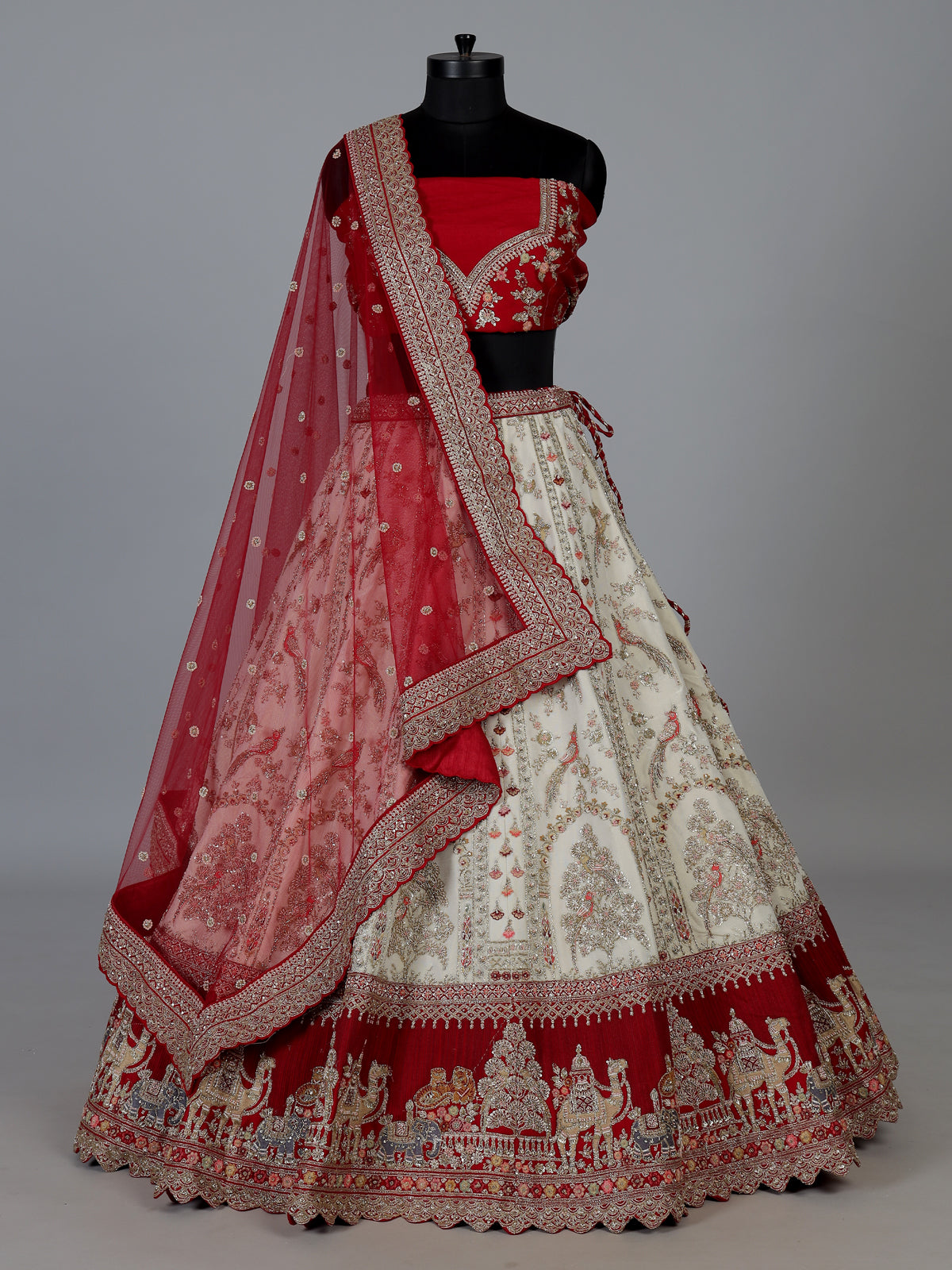 Off white heritage raw silk bridal lehenga choli