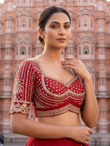 Red luxury raw silk wedding lehenga choli