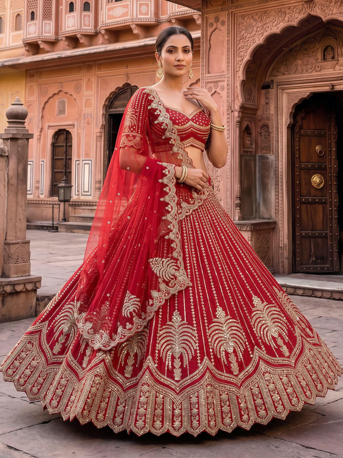 Red luxury raw silk wedding lehenga choli